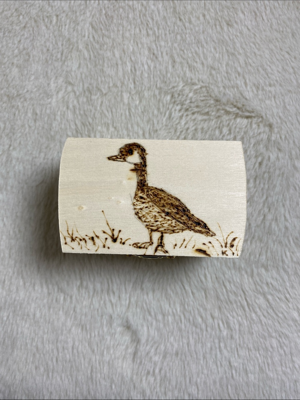 Hand-Burned Wooden Box with Goose Illustration - Natural Wood